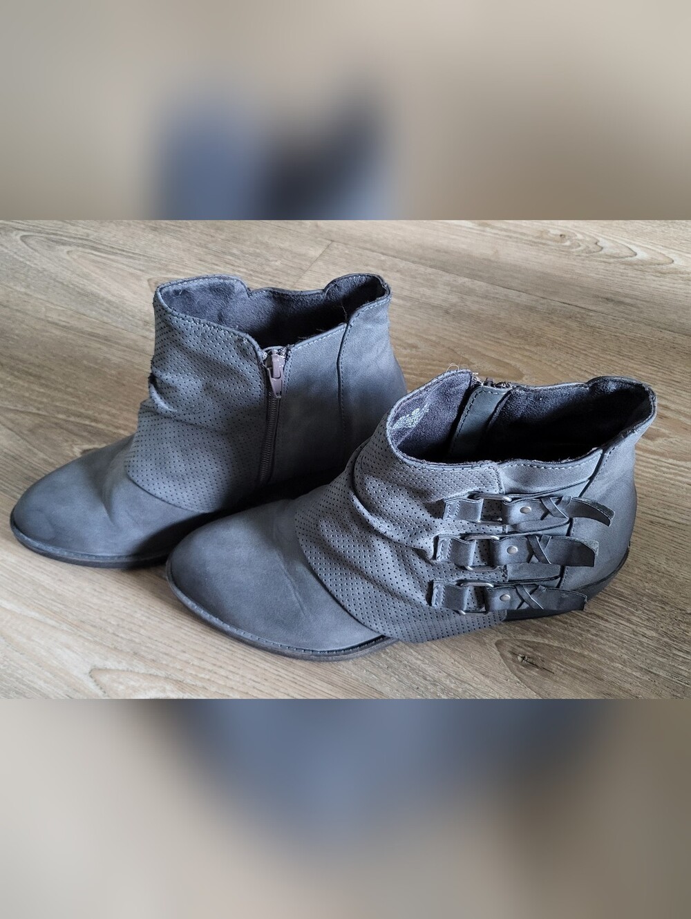 Maurices Grey Caitlyn Perforated Strappy Ankle Booties - Size 8.5M